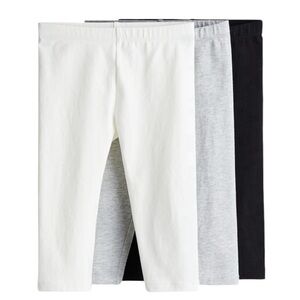 H&M 3-Pack Cotton Capri Neutral Black, Grey, White Leggings